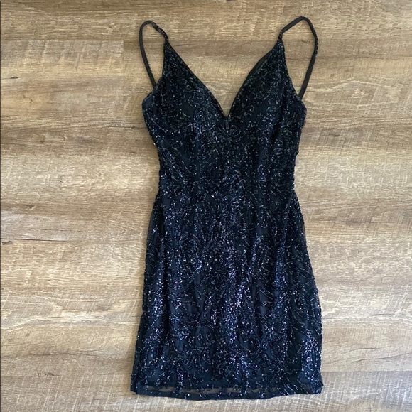 Primavera Couture Midnight Black Sequin Mini Dress Size 4 - Picture 3 of 9